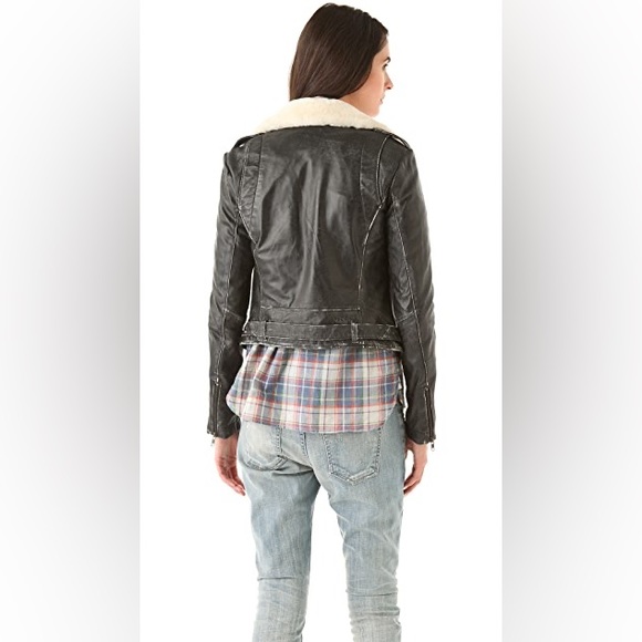 NWT Current/Elliott The Shearling Leather Biker Black Jacket Sz 1 - Picture 5 of 11